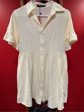 ROYLAMP Soft Yellow Ruffle Sleeve Button Down Shirt Dress XS NWT